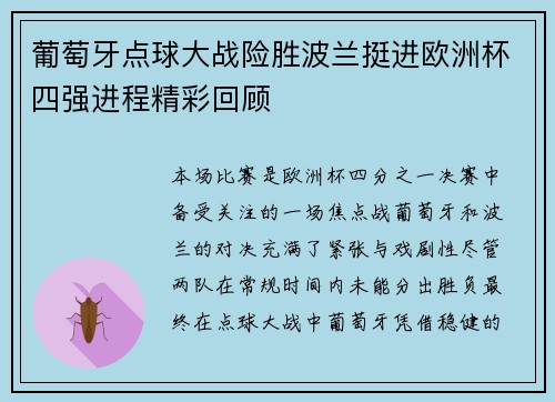 葡萄牙点球大战险胜波兰挺进欧洲杯四强进程精彩回顾